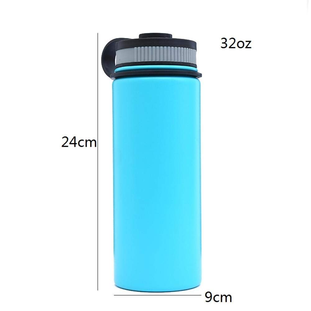 Termo de vacío de acero inoxidable de doble pared de boca ancha de 950 ml con pajita botella de agua termo con asa para deporte, color: azul cielo (Color: azul cielo)