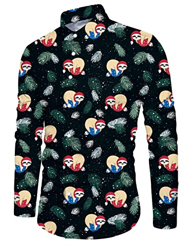 ALISISTER Camisa de Navidad para Hombres Niños 3D Novedad Impreso Camisa Vestir Azul Fiesta Playa Manga Larga Shirts Cover
