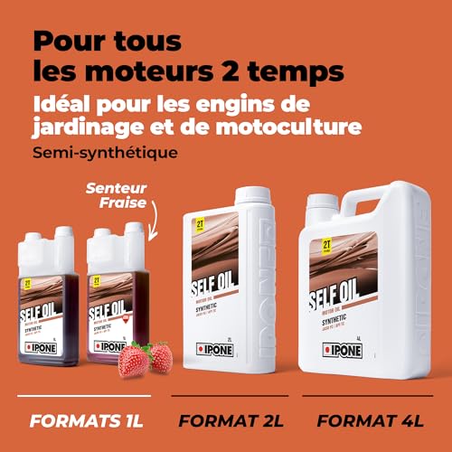 IPONE – Motoröl ZT Self Oil – 1 Liter Dosierkanister – Teilsynthetischer Schmierstoff – Für Zweitaktmotoren - Erdbeere