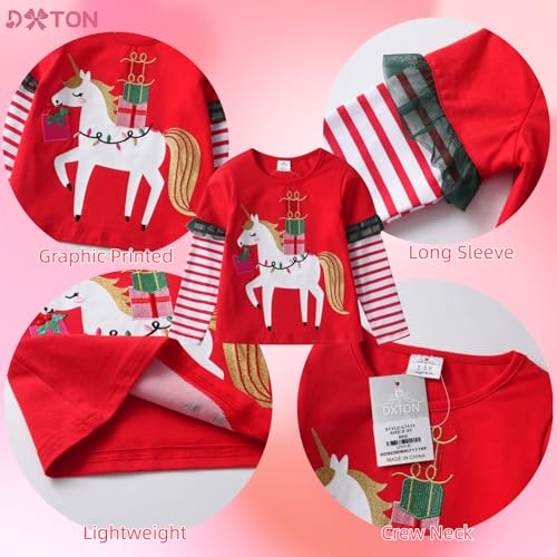 DXTON Toddler Kids Girls Long Sleeve Shirts Cute Christmas Graphic Tees Top Blouse Fall Winter 3-8 Years3