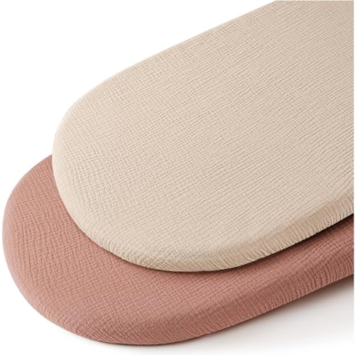 Musselin-Baumwolle Spannbettlaken 80x40cm, Kinderwagen & Stubenwagen Matratzenbezug, 2er Pack für Moseskorb & Babybett (Rosa + Aprikose)