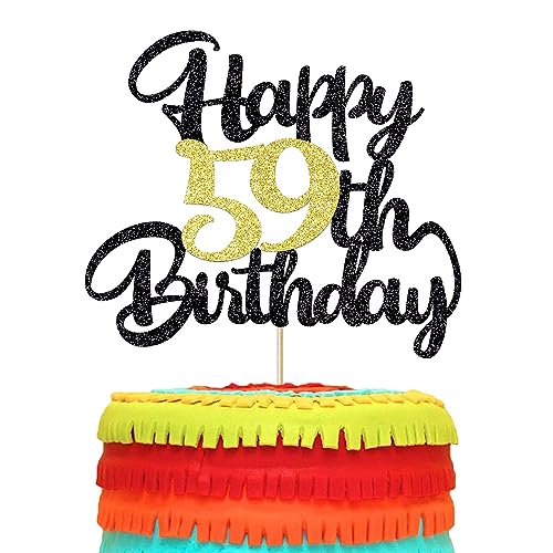 Image of 59th Happy Birthday cake topper happy birthday cake decoration 59th birthday party decoration gift plugin (59) Black gold
