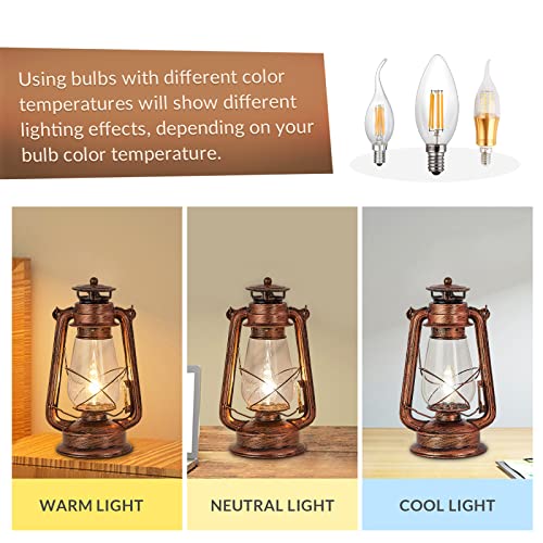 Noxarte Rustic Lantern Table Lamp Plug-In Old Fashioned Night Light Perfect For Bedroom Living Room H15 Inch X W7 Inch #TOP3