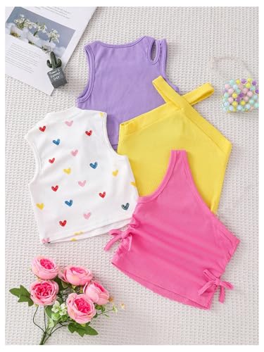 Image of OYOANGLE Toddler Girl's 4 Pack Ribbed Knit Crop Tank Tops Set One Shoulder Summer Camisole