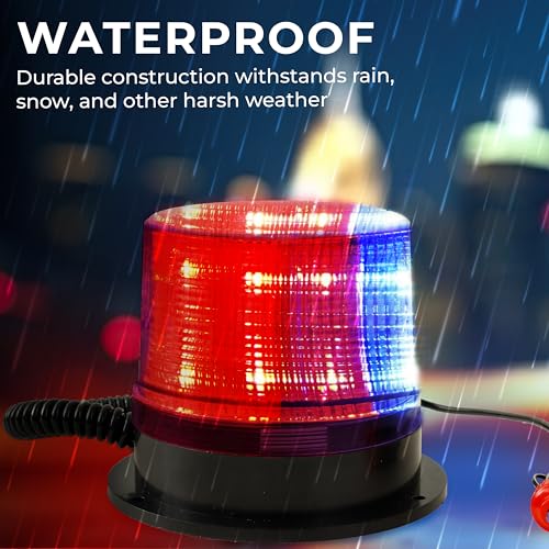 Image of Robustt Emergency Safety Light | High Intensity Red Blue Revolving 12V LED Emergency Rotating Beacon Warning Light with 12V DC Plug