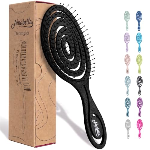 Image of Ninabella Organic Detangling Hair Brush - Does Not Pull on Hair - Straight, Curly & Wet Hair - Unique Spiral Design for Women, Men & Children