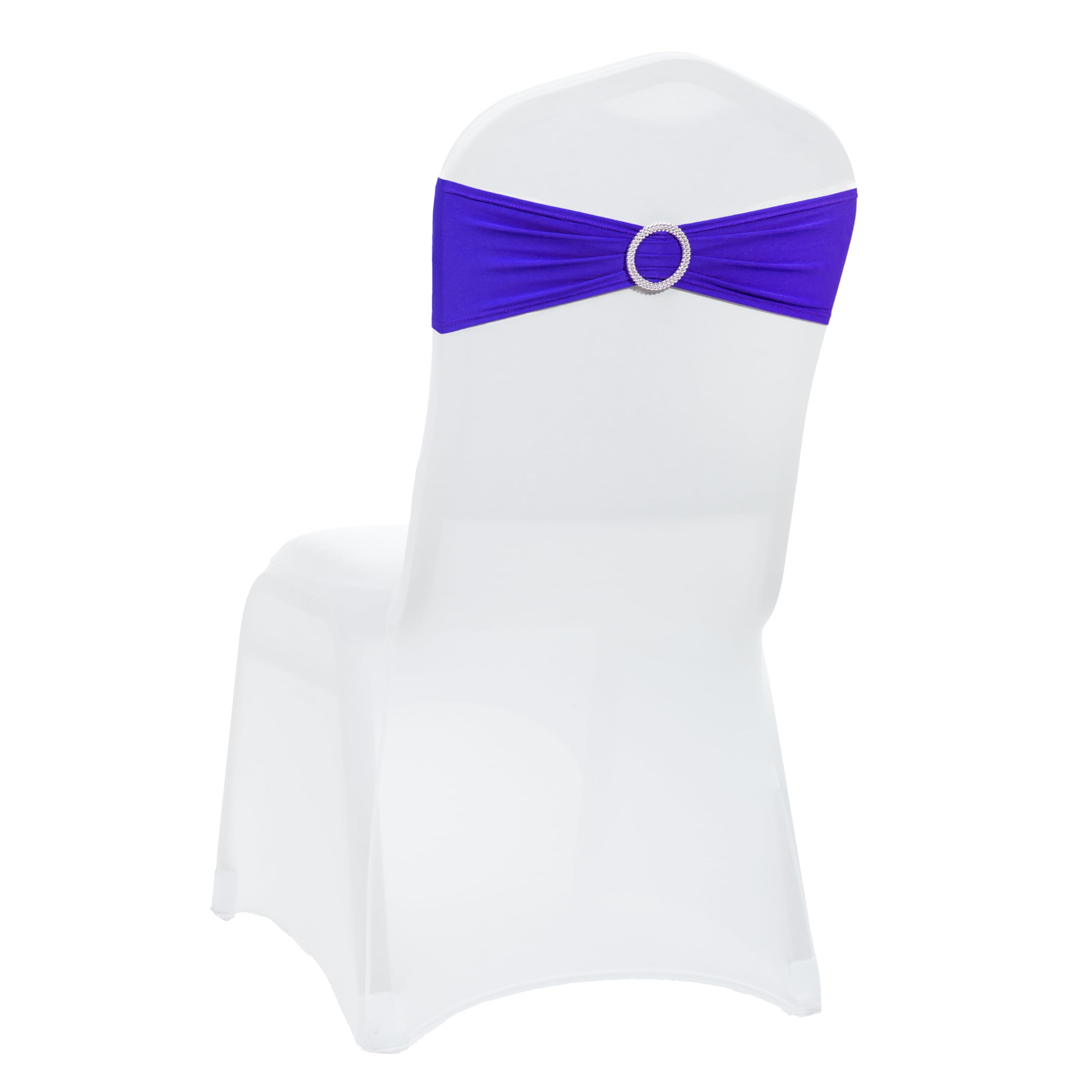 VDS - Royal Blue | Spandex Chair Sashes Bows | 150 PCS | Stretch Elastic Banquet Universal Folding Chair Band Tie with Silver Buckle Slider for Wedding Party Conference Celebration Event Decoration — image 1