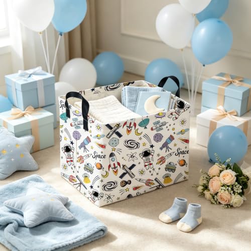 Image of FXOLCSHE Rectangular Space Rocket kid Basket,Waterproof Collapsible Laundry Hamper for Boys,Cute Galaxy Storage Bin,Baby baskets,Spaces planet laundry basket,Astronaut room decor(Space)