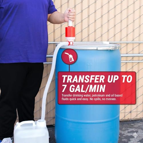 Image of Hand Operated Drum Pump - Food Grade - BPA Free - Emergency Disaster - 55 to 5 -Gallon Drum Pump - Heavy Duty Barrel Siphon - Drinking Water Hand Pump - (7.0 Gallon Per Minute) - (Manual). Made in USA