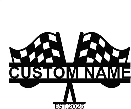 Miniatura 10 de Letrero de metal personalizado con bandera de carreras a cuadros, arte de pared de metal personalizado, letrero de nombre con monograma de bandera a