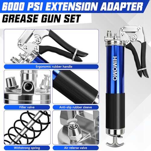 HIMOMO Fettpresse Für Schmiernippel, Fettpresse 6000-7000 Psi, Mit G Coupler Für Schmiernippel, 3 Flexible Schlauch, Anschluss Nippel Und Fettnadeldüse,Für 400cc Fettkartusche (34 TLG)