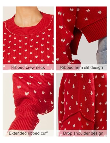 Womens Cropped Pullover Sweater Polka Dot Chunky Knit Sweater Floral Printed Crewneck Long Sleeve Fall Winter Outfits4