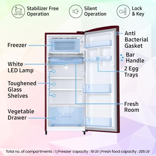 Image of Samsung 223 L, 3 Star, Digital Inverter, Direct-Cool Single Door Refrigerator (RR24H2723RZ /NL, Midnight Blossom Red, Single Touch Defrost, 2026 Model)