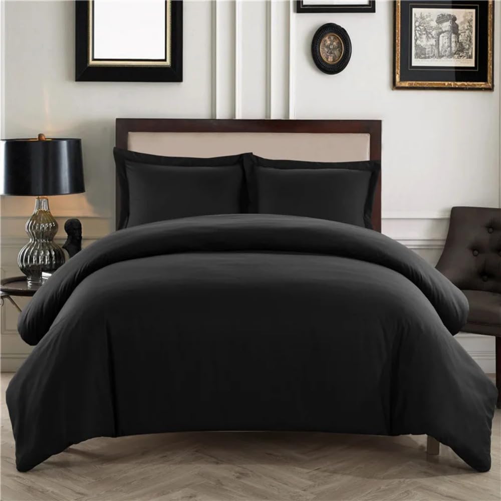 Parure de lit simple en microfibre noire avec housse de couette 168x228 cm