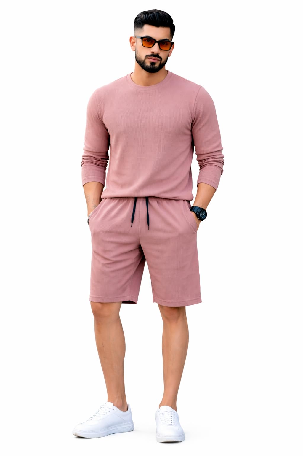 Mack Jonney Men’s Cotton Tracksuit | Self Print Stylish Tracksuit with Shorts | Comfortable All-Season Activewear-S231-image-27