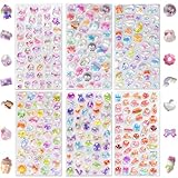 [Ynanimery] 立体シール 3D立体 可愛い ぷくぷく デコシール 6枚セット 約300点 携帯飾り スマホケース DIY手帳 貼り付け 手芸用品 キラキラ ごほうび 女の子 誕生日 クリスマス 贈り物 (女の子おもちゃ-立体シール)