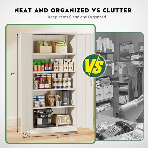 Image of Greenvelly Metal Storage Cabinet, Gray Locking Steel Cabinet with 2 Doors and 4 Adjustable Shelves, 71 inch Utility Metal Filing Cabinet with Lock for Home Office, Garage, Classroom