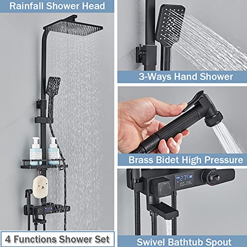 Ensemble de douche thermostatique noir anti-brûlure avec affichage de température instantané