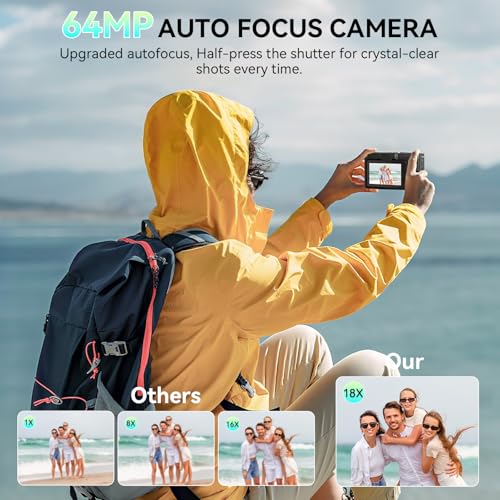 Image of 4K Digital Camera for Photography,64MP Vlogging Camera for YouTube with 3 inch 180 Flip Screen,18X Digital Zoom Point and Shoot Camara with 64GB Micro SD Card (Black)