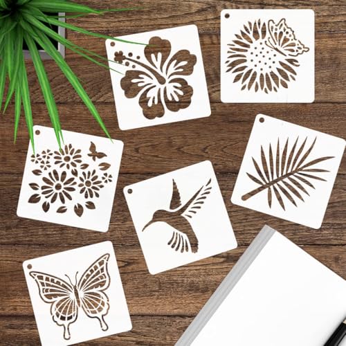 Image of 50 PCS Flower Painting | Stencils Reusable Flower | Stencils for Painting | On Wood Rocks Canvas Fabric | Glass Pottery Size 4X4 Inch