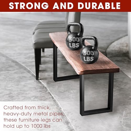 VASGOR 16-Inch Heavy-Duty Metal Table Legs (Set of 2), Black Rectangular Design, Furniture Leg for Bench, Coffee Table, DIY Projects – Includes Screws & Floor Protectors (Rectangular - Black)
