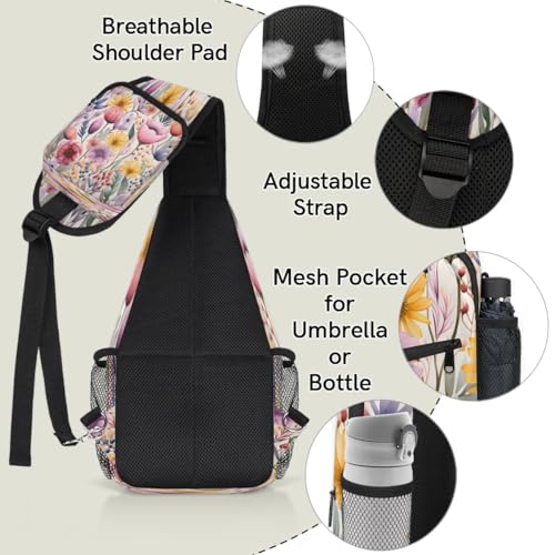Bolso tipo sling unisex con diseño floral y material poliéster miniatura 4