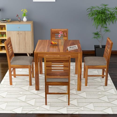 Solid Sheesham Wood 4 Seater Dining Table Set with Cushioned Chairs for Dining Room | Living Room | Home & Office | Hotels Restaurant & Cafe (Honey, 4...