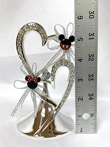 Mr. And Mrs. Mickey And Minnie Mouse Silver Double Heart Wedding Cake Topper Decoration #TOP1