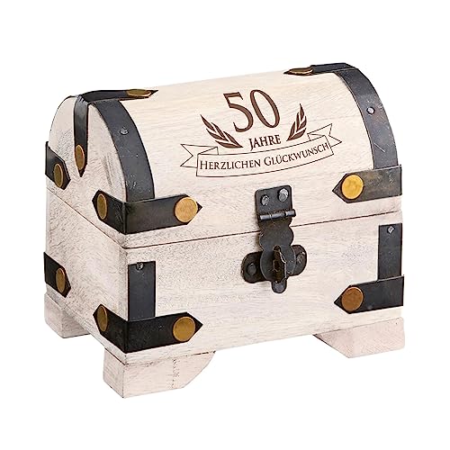 Casa Vivente - Schatztruhe zum 50. Geburtstag, Weiße Holztruhe mit Gravur als Geldgeschenk...