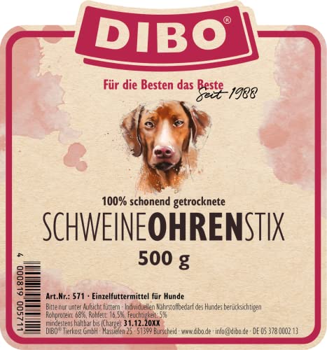 DIBO Schweine-Ohren-Stix, 500g-Beutel, der kleine Naturkau-Snack oder Leckerli für Zwischendurch, Hundefutter, Qualitätskauartikel ohne Chemie (Packung mit 2)