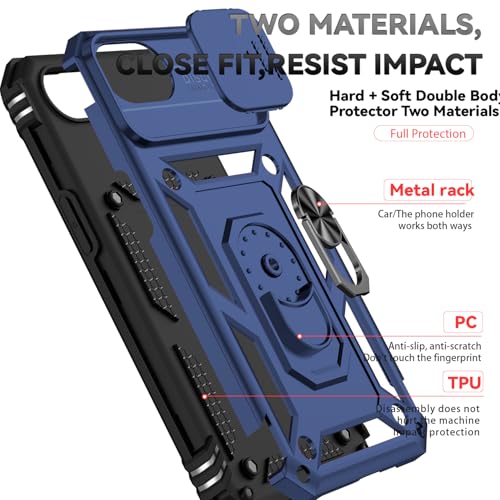 for iPhone 17E / iPhone 16E Case, with Camera Lens Cover HD Screen Protector, Dual Layer Military-Grade Drop Tested Magnetic Ring Holder Kickstand Protective Phone Case for iPhone 16E /17E (Navy Blue) - image 7