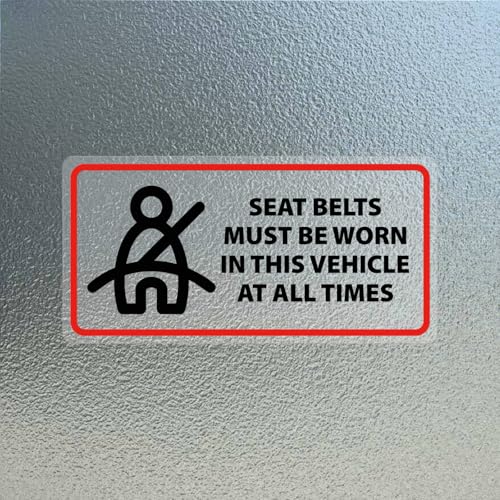 Image of 10 Pack Seat Belts Must Be Worn in This Vehicle Stickers 2x4 Inches | Warning Safety Labels for Car Taxi Truck, Vinyl, Self Adhesive, Waterproof, Weatherproof, Transparent Decals, Peel and Stick