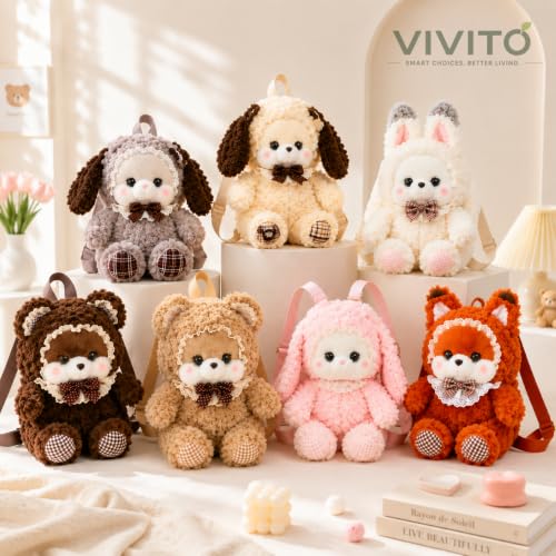 Image of VIVITO Cute Teddy Bear Plush Backpack for Girls | Soft Stuffed Animal School & Travel Bag | Adjustable Shoulder Straps | Zipper Closure | Multicolor | Pack of 1