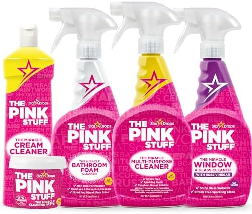 Stardrops - The Pink Stuff - The Miracle Cleaning Paste, Multi-Purpose Spray, Bathroom Foam Spray, Window & Glass Cleaner, and Cream Cleaner Bundle