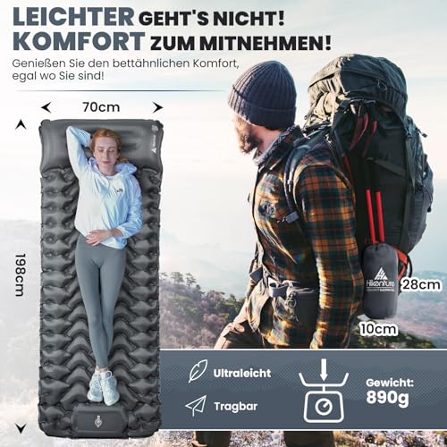 HIKENTURE Isomatte Selbstaufblasend, 10cm hoch Camping Isomatte Kleines Packmaß, Aufblasbare Schlafmatte mit Fußpumpe für Outdoor, Wandern, Zelt – Bild 3