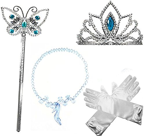 Princess Dress up Party Accessories - 3 Piece Set: Gloves, Tiara and Wand (Cinderella (White))
