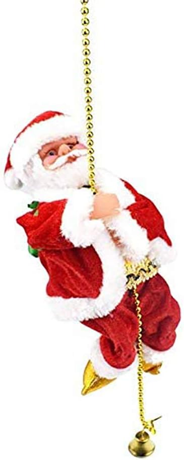 POFET Electric Animated Climbing Santa Claus on Beads Chain Musical Moving Figure Christmas Ornament
