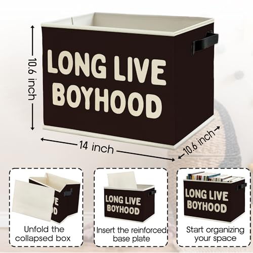 Image of Long Live Boyhood Boys Storage Bins Box with Handles, Pattern Collapsible Basket Organizer for Kids Teen Boy Nursery Room Bedroom Bathroom Playroom Books Clothes