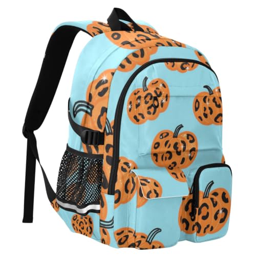 Mochilas para hombre y adultos con diseño de leopardo azul y calabaza para laptops de 17.5" 2