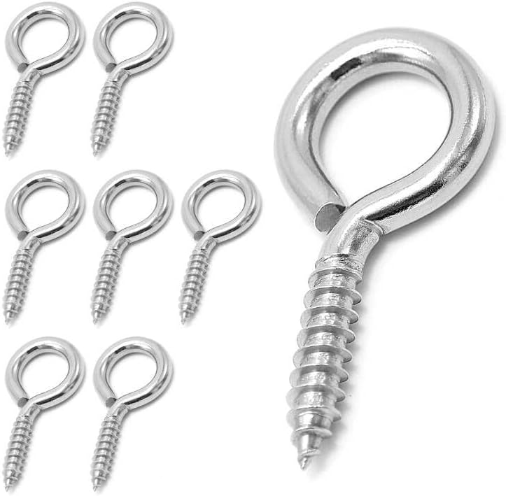 ACCZIO 8 Pack 304 Stainless Steel Eye Screws,2.5 Inch M6 Heavy Duty Eye Hooks Screw, Eye Bolts Screw in Eye Hooks for Wood, Eye Bolts for Secure Cable Wires, Indoor & Outdoor Use