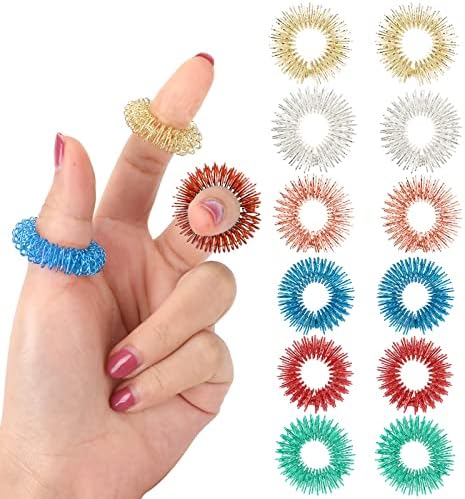 Abeillo 12 Pieces Acupressure Rings-Spiky Sensory Finger Rings Acupuncture Rings Fidget for Silent Stress Reducer and Massager Improves Blood Circulation
