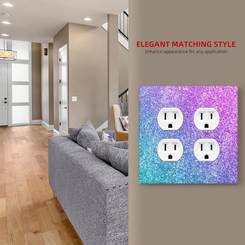 Decorative Outlet Covers Gillter Purple Pink Blue Gradient Sparkle 2 Gang Outlet Cover Wall Plate Double Duplex Light Switch Cover Plate Switch Plate Covers for Bedroom Home Decor