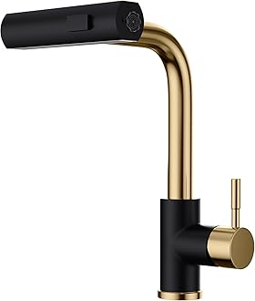 GIMILI Black and Gold Kitchen Faucet with Pull Down Sprayer, Waterfall 15“ High Single Handle Kitchen Sink Faucets