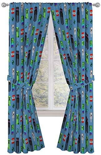 Jay Franco Minecraft Monster Hunters 84" Inch Drapes - Beautiful Room Décor & Easy Set Up, Bedding - Curtains Include 2 Tiebacks, 4 Piece Set (Official Minecraft Product)