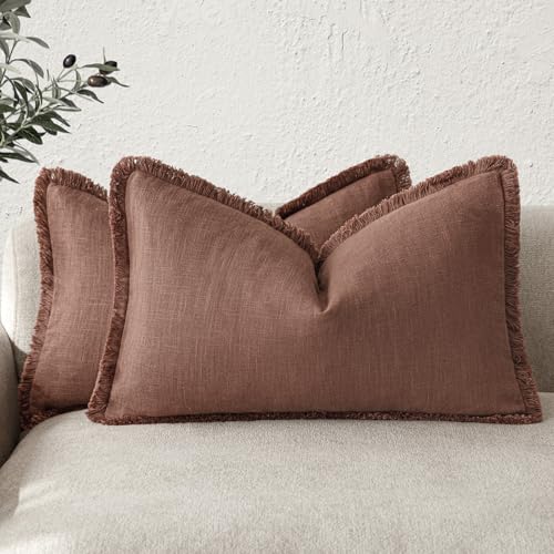 Foindtower Set of 2 Decorative Linen Fringe Lumbar Throw Pillow
