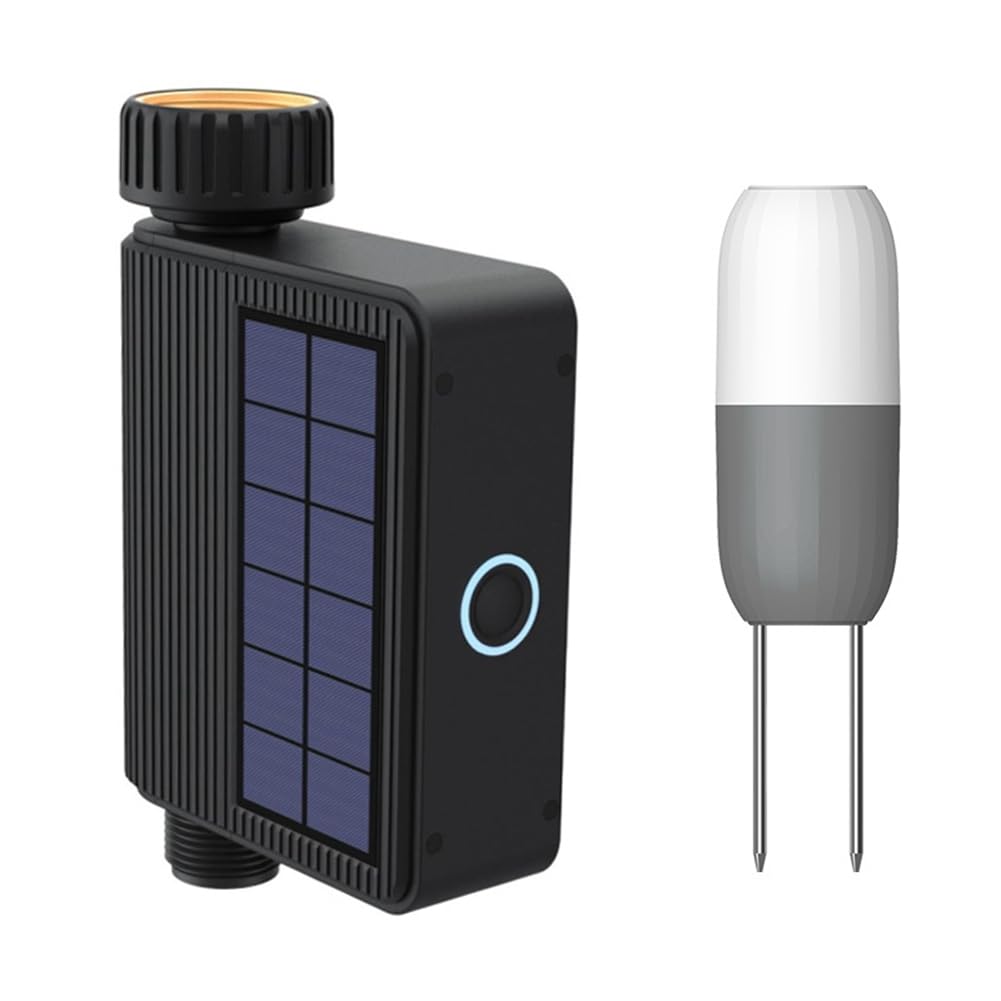 Regadera Solar WIFI, Aspersor Inteligente con Temporizador para Jardín con Sensor de Humedad y Temperatura del Suelo, Herramienta de Riego Automático de Flores