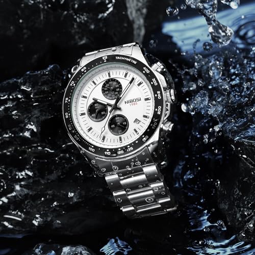 Image of NIBOSI Watches for Men Fashion Business Brown Men's Watch Military Waterproof Chronograph Quartz Wrist Watches with Stainless Steel Leather Strap
