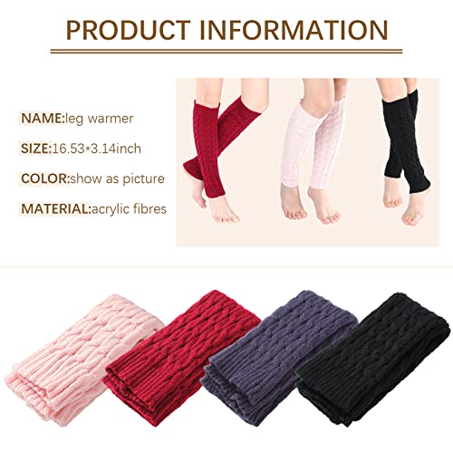 Image of SATINIOR Syhood 4 Pairs Cable Knit Leg Warmers Women Winter Knitted Crochet Knee Boot Stockings Cuffs Long Legging Socks