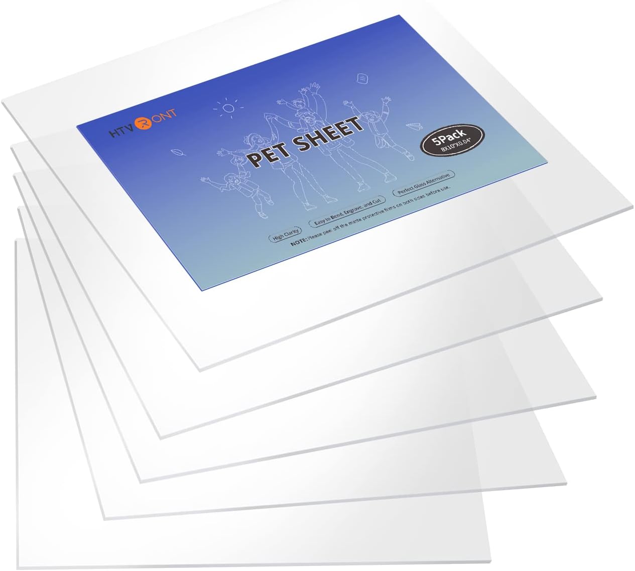 HTVRONTClear Plastic Sheets - 8x10" x 0.04" PET Plastic Sheet Shatterproof PET Sheets, Lightweight Plexiglass Sheet Glass Alternative for Picture Frame, Event Signs, DIY Projects (5 Pack)