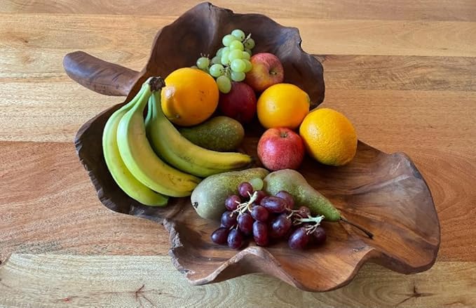 My Square Mile Rustic Wooden Serving or Display Bowl Carved from Teak Roots (Leaf Bowl 61CMS)